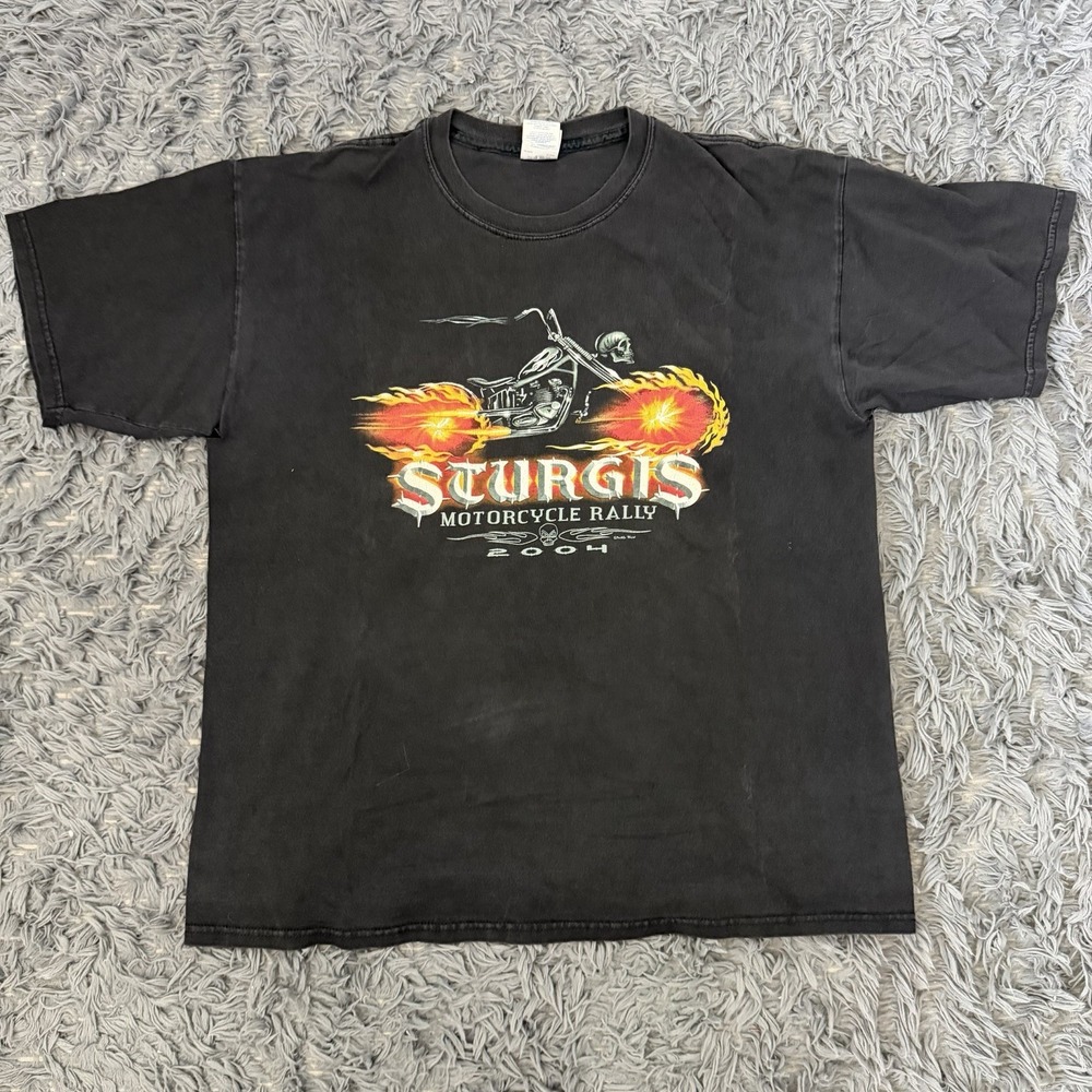 Vintage Sturgis Flame Chrome Chopper Shirt Men's Size Xl Y2K Faded Thrashed Bike